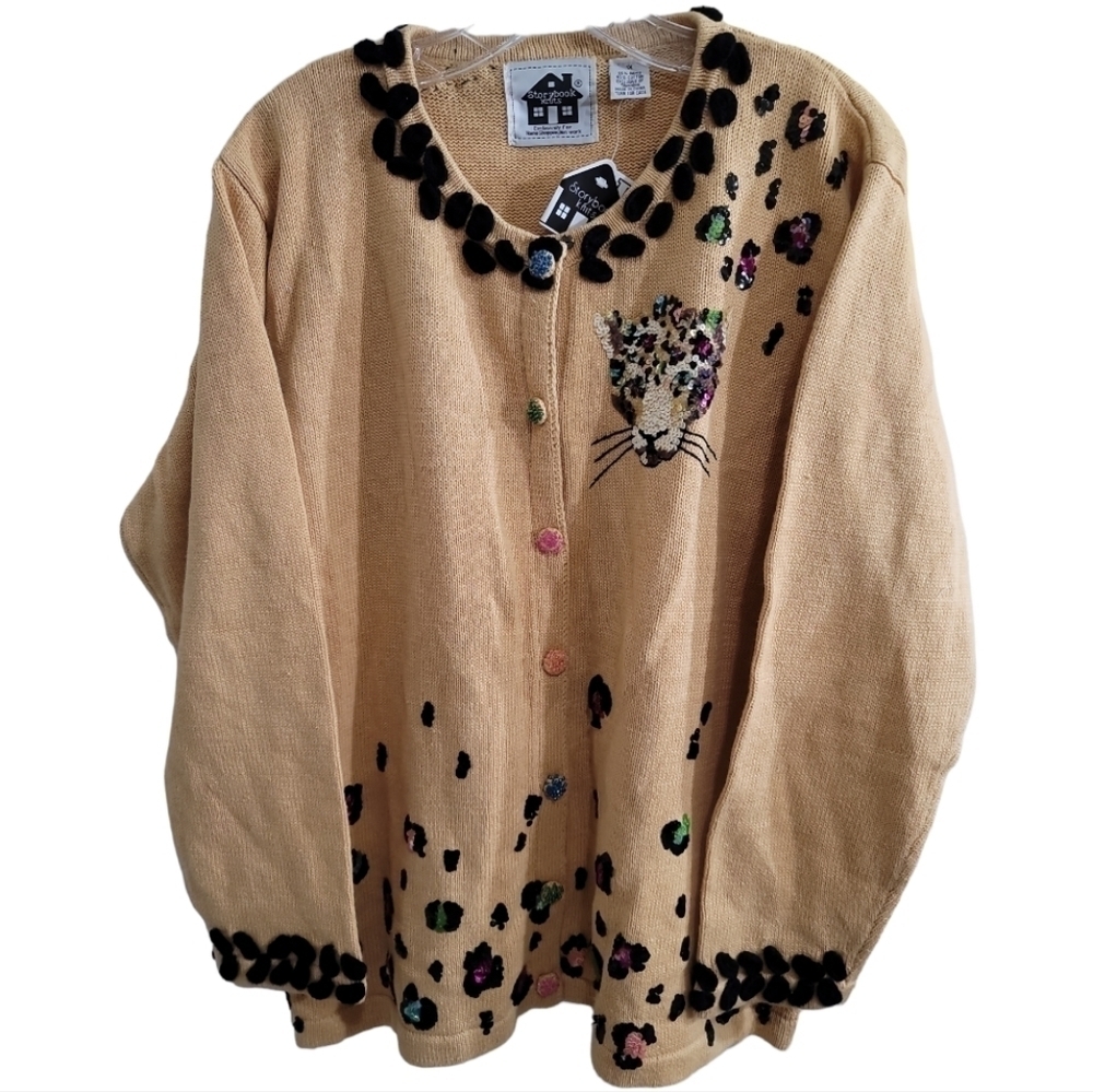 NWT Storybook Knits Leopard Sequins Cardigan 1X 3… - image 1